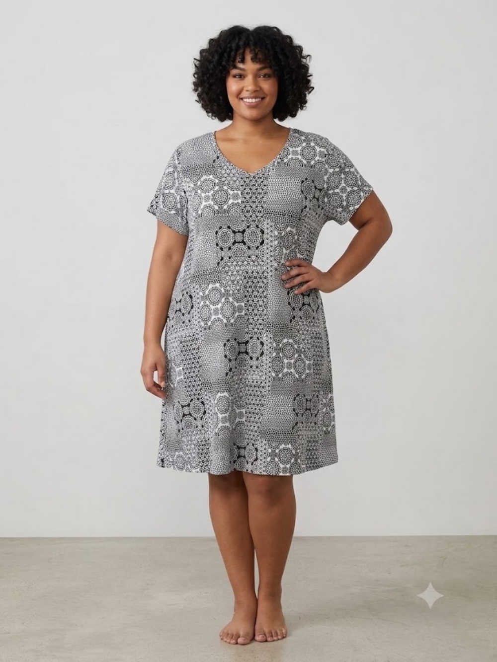 Mercer & Madison Women's 3X Dress Black White Shift Dress Tunic Top - Geometric
